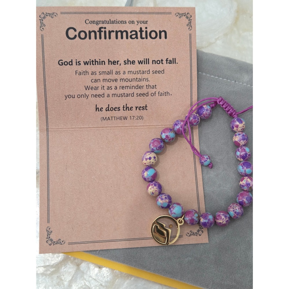 Confirmation Gift Purple Imperial Jasper Beaded Bracelet Mountain Charm‎